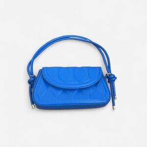 Bright Blue Quilted Baguette Shoulder Bag | Heart Flap